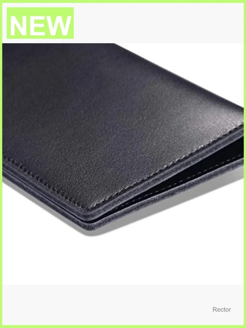 Slim Full Grain Leather Business Card Holder, Black Minimalist Bifold Front